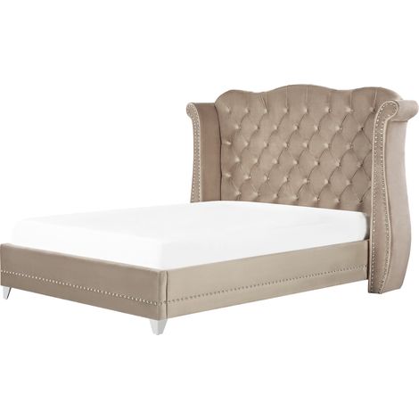 Cama con somier de terciopelo gris pardo 180 x 200 cm cabecero capitoné Ayette (1/5)