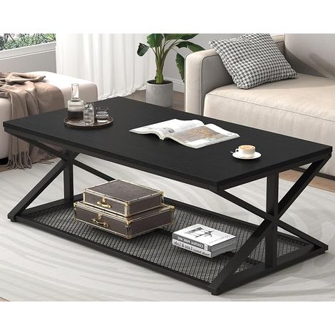 Rectangular Industrial Metal Coffee Table 120 cm Oak Black (1/5)