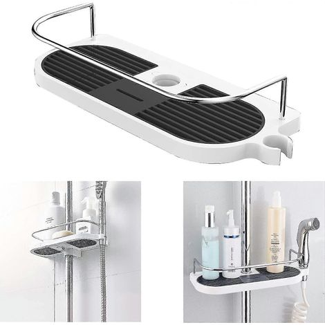 Barre de douche sans perçage, en alliage d'aluminium, bras télescopique réglable, compatible avec les rails de 19 à 25 mm. (1/5)