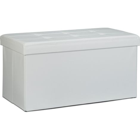 Tabouret de rangement pliant 38 x 76 x 38 cm avec 85 litres de capacité design moderne en similicuir blanc (1/5)