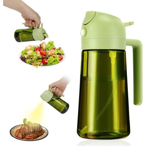 Flacon pulvérisateur d'huile de cuisson de 470 ml, couleur foncée, inaltérable, pulvérisateur d'huile de cuisson 2 en 1 (vert)