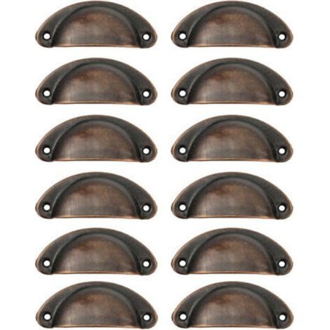 12 Pcs Poignée de Coquille, Poignée Coquille Rétro, Tiroir Poignée, Poignée de Meubles, pour Penderies, Armoire, Tiroirs (Rouge antique) (1/4)