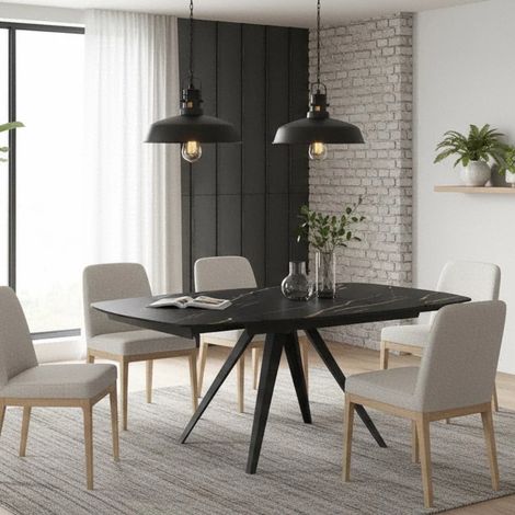 Spin, Tavolo allungabile con top in Ceramica Marmo portoro (90cm X 140/200cm H. 75cm)  Duzzle (1/5)