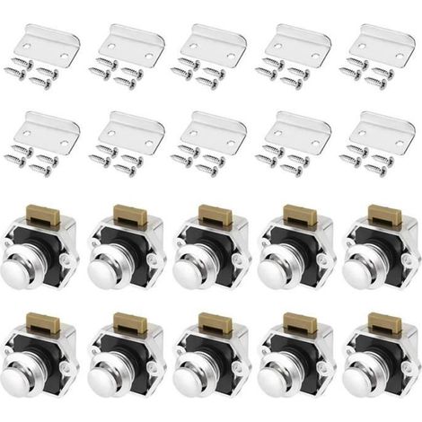 10pièces Bouton-Poussoir Serrure Sans Clé Loquet Armoire Caravane Serrure pour RV Tiroir Armoire Portes ÉPaisseur 15-27Mm (1/4)