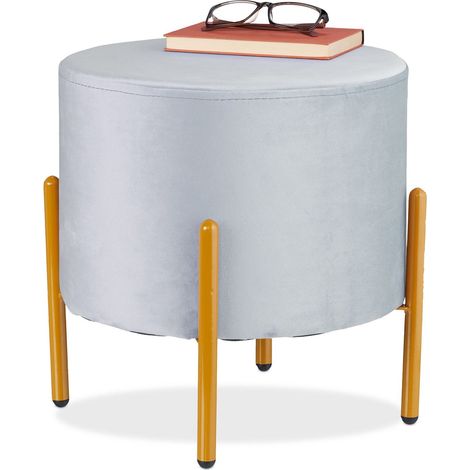 Taburete puf de terciopelo con 4 patas de metal dorado