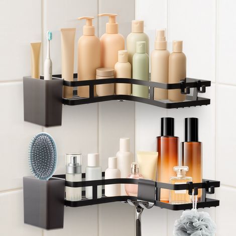 JF HOME BLISS Corner Shower Caddy 2-Pack - No Drill Bathroom Organizer with Strong Adhesive (2 Pack Corner Shower Caddy) (1/5)