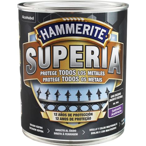 HAMMERITE superia satinado gris oscuro 0.750 l , Hammerite Superia satinado gris oscuro 0.750 L Nueva generación en esmalte antioxidante al agua Aplicado directo al óxido s (1/2)