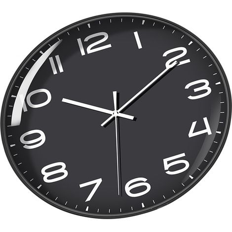 Horloge de bureau 30 cm (12 pouces) à quartz, mouvement simple et silencieux, en ABS écologique, inodore et durable, pour chambre ou bureau, panneau et cadre noirs. (1/5)