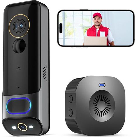 Kabellose WLAN Video Türklingel mit Klingel, 1080p HD Smart Video Türklingel mit Kamera, batteriebetrieben Kabellose Video Türklingel mit Kamera (1/4)