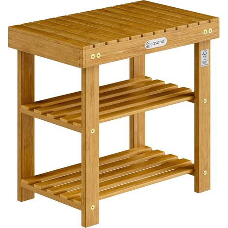 Zapatero y banco, madera de acacia, 2 estantes, 50x30x46cm (1/4)