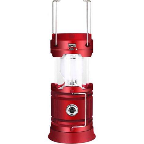 Lanterne LED Rechargeable Solaire/USB, Lampe Camping Puissante, 2 Modes Lanterne de Jardin Portable, Torche 360° Eclairage Suspendue avec Etanche pour Bivouac/Secours/Garage/Cave/Pêche(Rouge) (1/4)