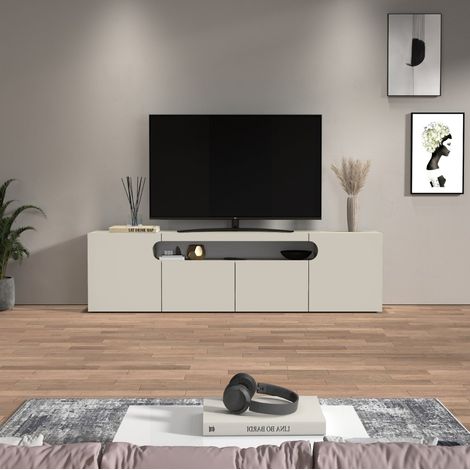 WHOUS Mobile porta TV Real con 4 ante e 1 vano aperto cashmere 200x40x60 cm