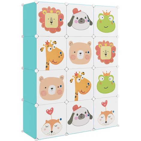 Armoire de rangement Design moderne, Armoire Etagère de rangement, pour enfants avec 12 cubes Vert PP OIB3880E (1/5)