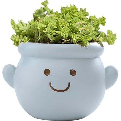 Cute face-shaped flower pot, small resin human head flower pot, suitable for indoor plants, fun smiley face flower pot, succulent plant pot, with drainage holes, a good choice for birthday and Christm (1/5)