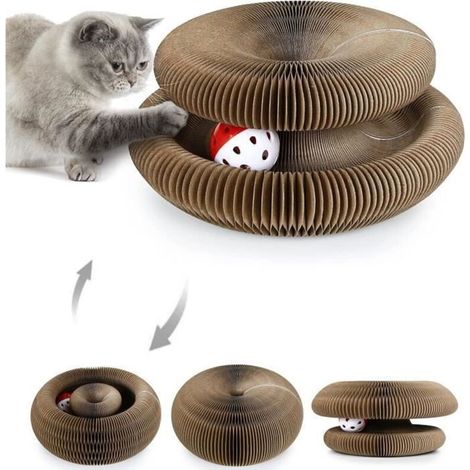 Griffoir pour chat Jouet Chats ®WHD© Grattoir en Carton Ondulé Papier recyclé Pliable Organique interactif Durable Avec Boule