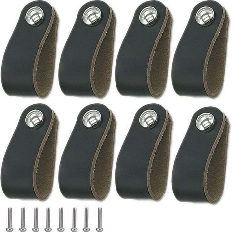 8 Pieces Leather Handle, Black Leather Cabinet Handle, Leather Handle with Screws, Soft PU Leather Door Handle, Easy to Install, Suitable for All Kinds of Cabinet Doors and Drawers (1/4)