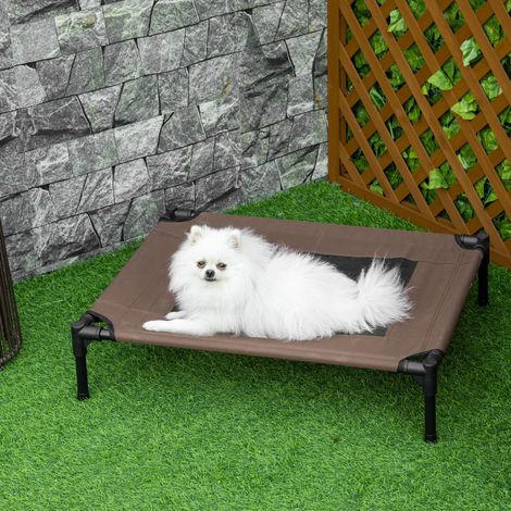 Letto rialzato per cani da esterno 76 x 61 x 18 cm, in acciaio, rete traspirante, marrone DESVIAE (1/5)