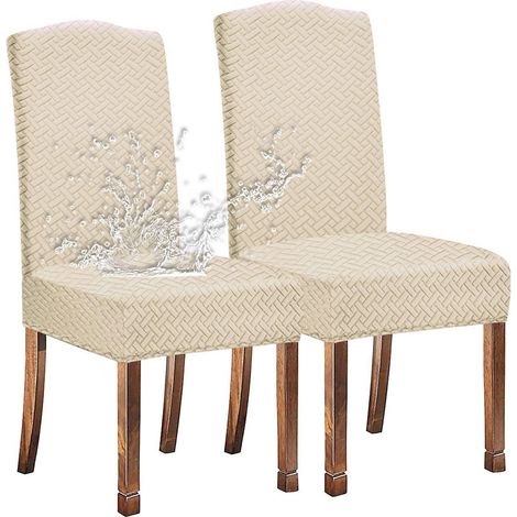 Stuhlhussen Jacquard 2 Stück, wasserdicht, Stretch, Cremeweiß (1/5)