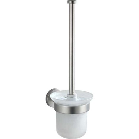 Brosse WC Murale Bosio , Brosse WC à fixer au mur, Tête de brosse remplaçable, Acier inoxydable et verre satiné, Fixation incluse, 10x35x14cm, Blanc (1/4)