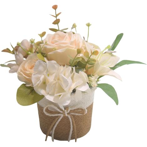 Bouquet de Fleurs artificielles dans Un Vase avec Vase, Arrangements de Roses artificielles, pour centres de Table à Manger, Arrangement de Fausses Fleurs (1/5)