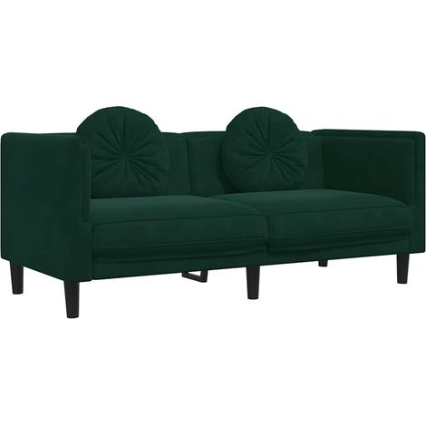 Canapé  Sofa avec coussins 2 places vert foncé velours