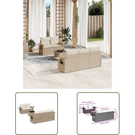 The Living Store 6-tlg. Garten-Sofagarnitur mit Kissen Beige Poly Rattan - Gartenmöbel - PE-Rattan Möbel - Outdoor Lounge Set - Sofasitzgruppe - Balkonmöbel