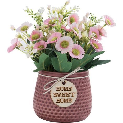 Artificielle Faux Fleurs,Plante Artificielle Interieur Petite,Plante Artificielle Interieur Exterieur, Fausse Plante Decoration pour Maison Salon Cuisine Chambre,Marguerite (Rose)LO-Ron (1/5)