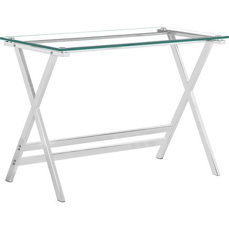 Bureau en verre – Table pour ordinateur portable en verre trempé transparent avec bords arrondis – Table d'appoint pour canapé (1/5)