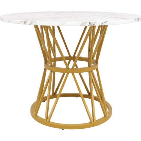 Runder Esstisch 100 x 100 x 76 cm aus MDF in Marmoroptik mit goldenen Metallbeinen (1/5)