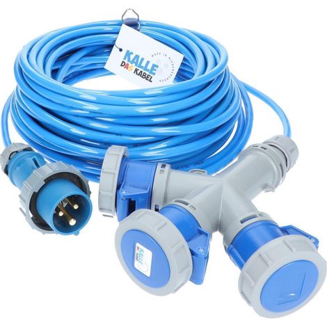 Kalle Verlängerungskabel CEE 230V 16A 2,5mm² 3-Fach Kupplung Extreme Blau Aquasafe IP67 50 Meter (1/4)