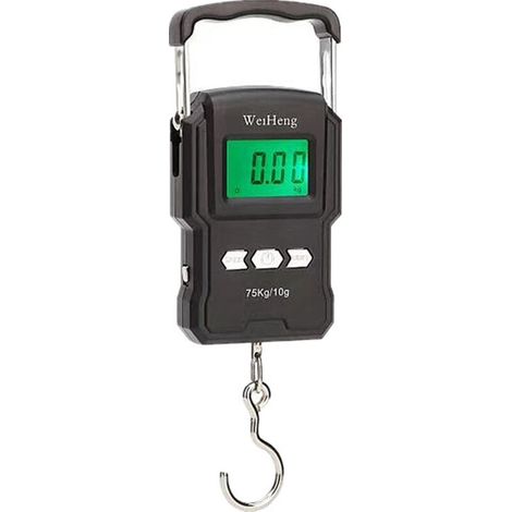 Balance de Pêche, 165lb / 75kg Balance pour Le Bagage Suspendu, Balance Pêche électronique avec écran LCD Rétroéclairé, Mètre Ruban et 2 Piles AAA, Convient pour la Pêche en Plein Air