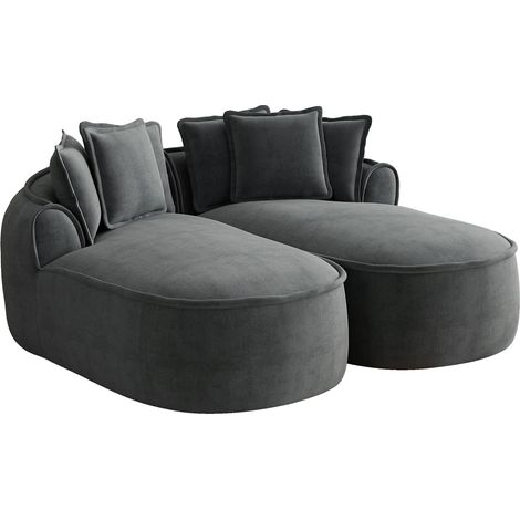 Divano Modulare 2 Posti in Chenille, Design Senza Struttura, Schienale Ergonomico, Braccioli Larghi, Grigio (1/5)