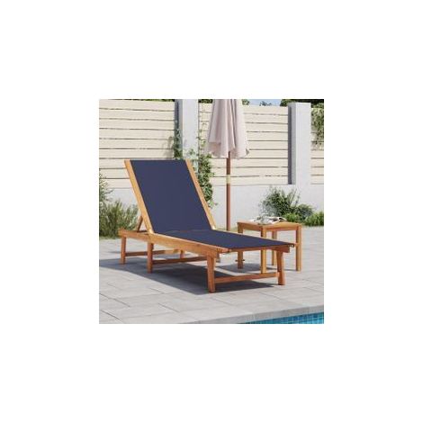 Chaise longue bleu bois d'acacia solide et textilène (1/5)
