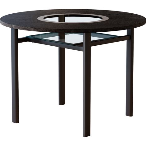 Tavolo da pranzo rotondo moderno 100 cm nero con inserto in vetro e struttura in metallo (1/5)