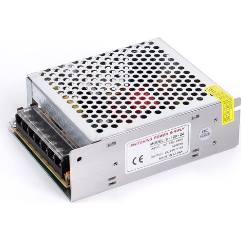 24V 5A 120W DC switching power supply AC 100V/240V to DC-24V power adapter, transformer constant voltage, suitable for LED strips, cameras, surveillance systems, lighting projects, etc. (1/5)