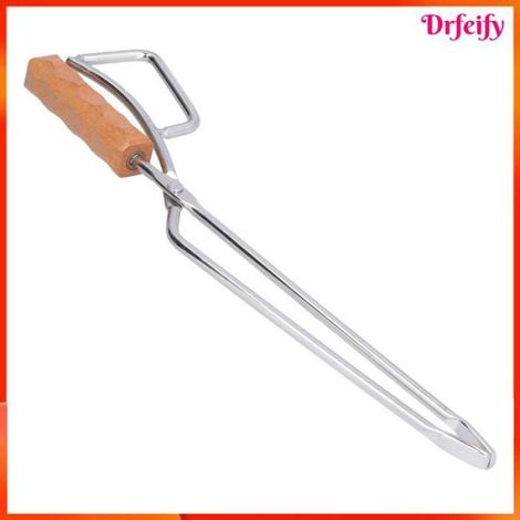 Pince à bûches - - Modèle en acier inoxydable - Poignée en bois de hêtre - 41,5 cm - 435 g