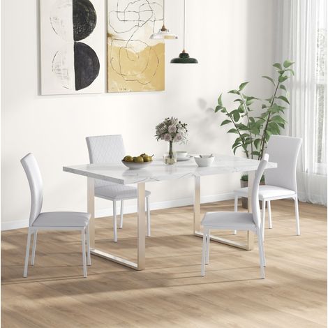 Esszimmerstuhl gepolstert aus Kunstleder in Weiss, hohe Rückenlehne, Metallgestell, 41 x 50 x 91 cm (1/5)