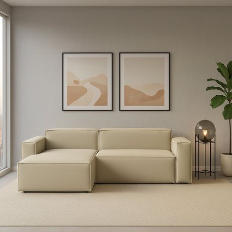 Dmora - Sofá fijo Dcagnan, Gran Sofá modular de 2 plazas península izquierda, 100% Made in Italy, Sofá moderno en tela, Cm 240x170h70, Beige (1/5)