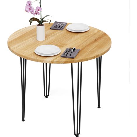 Esstisch rund 90 cm Stärke: 28mm, Farbe: Rustikal, Beine: Schwarz (1/5)