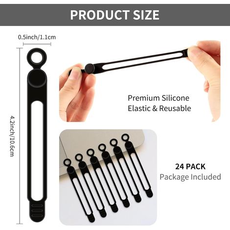 serre câbles réutilisables Lot de 24 Silicone Noir (1/4)