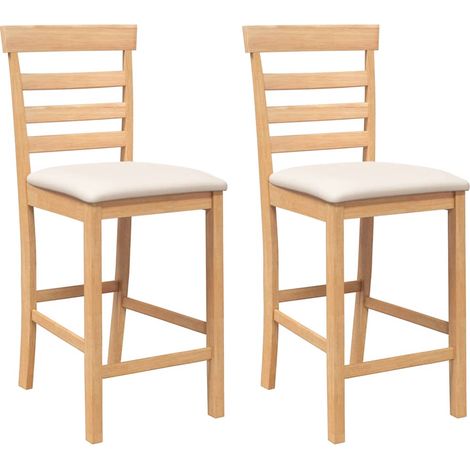 Lot de 2 Tabourets de bar,Chaise de bar avec coussins naturel bois massif d'hévéa CFW785297 (1/5)