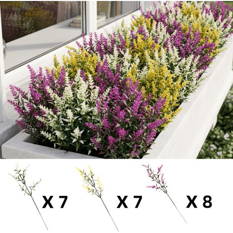 22pcs Fleurs artificielles de lavande et blé, 5 couleurs, pour extérieur, décoration Noël, printemps et été, résistantes, sans entretien (1/5)