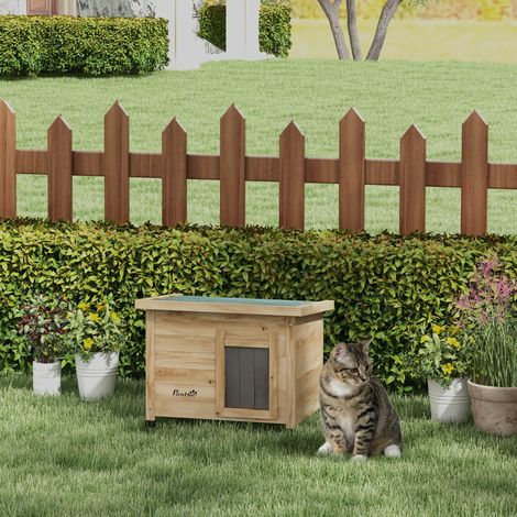 Animal Maison pour chats niche d'extérieur en bois surélevée avec toit asphalte fenêtre 57 x 45 x 43 cm - jaune
