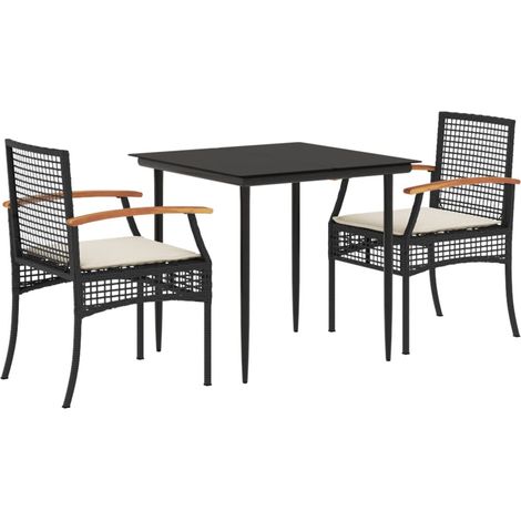 Maison Exclusive - 3-tlg. Garten-Essgruppe mit Kissen Schwarz Pol