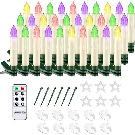 MONZANA® 30x LED Christmas Candles Wireless Flickering Dimmable Timer Remote Control Battery Christmas Tree Fairy Lights White Colourful  Coloured (1/9)