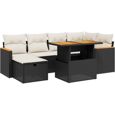 Maison Exclusive - Set de comedor de jardín 7 pzas y cojines ratá (1/5)