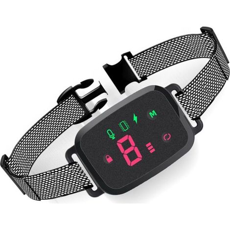 Collier Anti Aboiement Chien, 3 Modes Son/Vibration/Choc Electrique, Réglable 8 Niveaux de Sensibilité, Étanche IP67 - Noir (1/4)