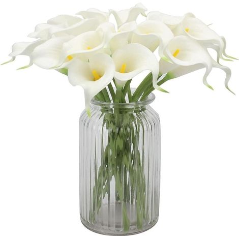 Lot de 9 lys calla artificiels au toucher réaliste pour mariage,bureau,maison,cuisine,décoration de fête,événement,décoration (Blanc) (1/5)