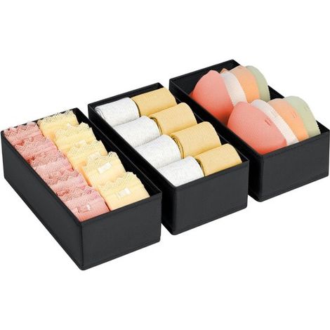 Organizador de cajones，Juego de 3 organizadores pequeños para ropa，separadores de cajones para ropa de bebé，Negro (281412cm) (1/4)