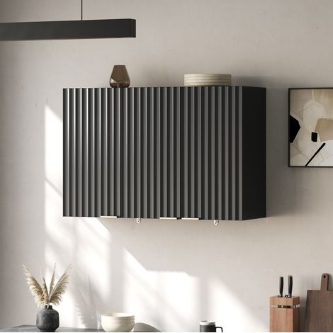 Meuble haut de cuisine 90x29x60 cm en MDF noir, gain de place pour salon, salle de bain FloraGrace (1/5)